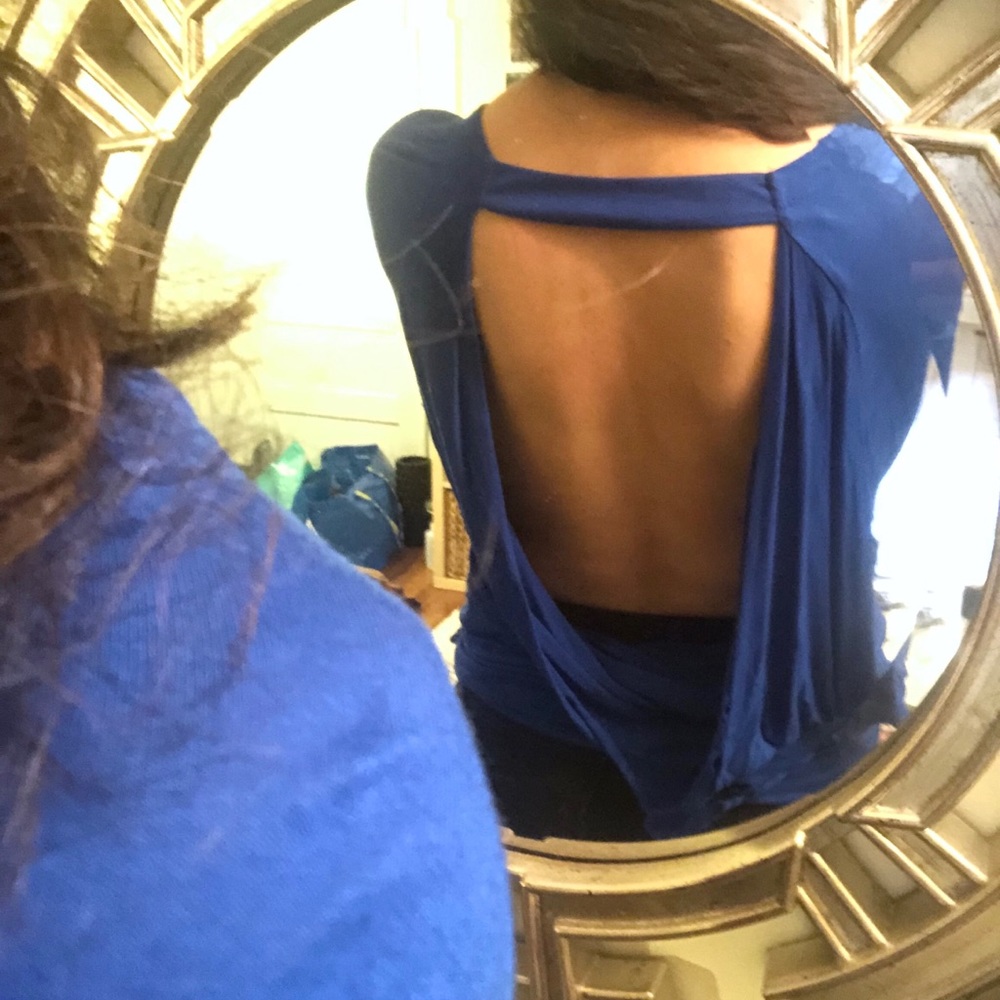 Blue long-sleeve low scoop back top size XS